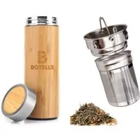 Botells Thermoflasche Isolierflasche Bambus & Edelstahl, Teesieb, 500 ml, auslaufsicher, lebensmittelechter Edelstahl, nachhaltig Ressourcen sparend, 0,5l