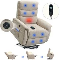 FLEXISPOT Sessel Multifunktionaler Elektrischer Relaxsessel Mit Aufstehhilfe (mit Sitzheizung-, Massage- und Liegefunktion, USB-Ladeanschluss und zusätzlicher Stauraum), 110° - 140° verstellbar