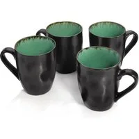 SÄNGER Becher Palm Beach Kaffeebecher Grün Schwarz, 4-tlg., Steingut, 300 ml, Handmade, Premium Collection