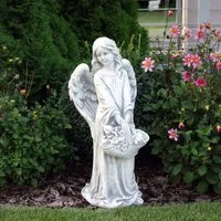 gartendekoparadies.de Gartenfigur Entzückender Engel mit Blumenkorb, Steinfigur H. 63 cm, 28 kg, Frostsicher