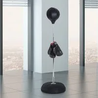 HOMCOM Punchingball mit Handschuhe, Punchingball, Standboxtrainer für Boxing, Zuhause (Boxständer, 1-tlg., Boxsack), höhenverstellbar, Schwarz