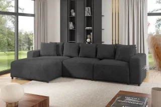 Ecksofa Designersofa Sofa MEGAN in Stoff Poso Dunkelgrau Ottomane Links
