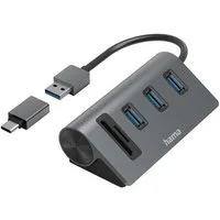 Hama USB Hub Kartenleser, 5 Ports, 3x USB A, SD, microSD, USB C Adapter USB-Adapter USB Typ A, USB-C
