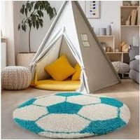 Carpettex Kinderteppich Fußball-Design, Rund, Höhe: 30 mm, Kinder Teppich Fußball-Form Kinderzimmer versch.farben und größen