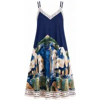 ITALY VIBES Sommerkleid - Trägerkleid - Viskose Kleid mit Landschaftsprint für Damen