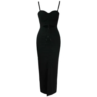 Puma x Rihanna Fenty Front Ruched Cut Out Black Womens Dress 577296 01
