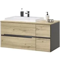 BEGA BBK Waschbeckenunterschrank Grau / Artisan Eiche Dekor - 110x54x53cm (BxHxT)