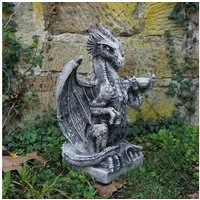 gartendekoparadies.de Gartenfigur Drache auf Sockel, Steinfigur, H. 51 cm, 18 kg, Frostsicher