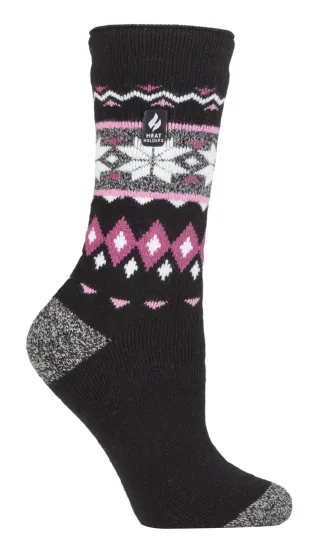 Heat Holders Lite - Womens isoliert thermische Socken | Mehrere Designs einschließlich Argyle Streifen Herzen Sterne | Warme Socken für den Winter - Schwarz (Lima)