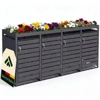 NovaTerra Mülltonnenbox Mülltonnenverkleidung mit 2/3/4 Türen für 240L Tonnen anthrazit, Fußpedal, Pflanzendach