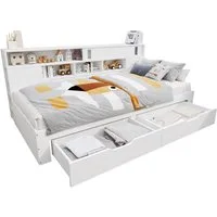 EXTSUD Kinderbett Kinderbett 90×200 cm – Daybed mit Schubladen, Regal & Stauraum (Bettkasten mit Stauraum,ohne Matratze,weiß), mit Schubladen,Bücherregal und Stauschrank