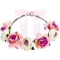 partydeco Diadem, Blumenkranz für Haare 17cm Haarkranz mit Blumen Rosa / Pink