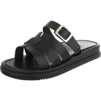 Ital-Design Damen Sandalenslipper mit Schnalle und Profilsohle Pantolette (91742416) Keilabsatz/Wedge Pantoletten in Schwarz
