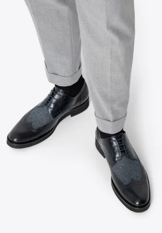 Wittchen Herren-Derbyschuhe aus Leder mit Textileinsätzen, marineblau, Naturleder