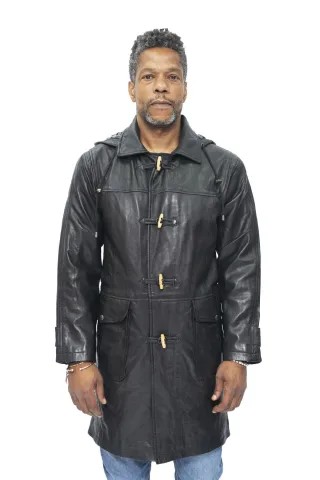Herren-Leder-Duffle-Klassiker-Mantel-Aylesbury