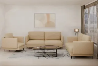 Sofaset Designersofas HELMER 3-2-1 Stoff Vibe Beige