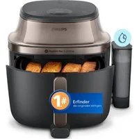 Philips Heißluftfritteuse NA547/07 Steam Airfryer 5000 Series mit EasySlide, 7,2L Kapazität, 2000 W, mit Dampfgarfunktion u. RapidAir Plus Technologie, Schwarz/Gold