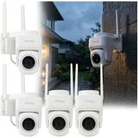 shop'n smile ideoon Überwachungskamera 2K WLAN Outdoor Überwachungskamera IP65 355° Schwenkung Nachtsicht App (4-tlg., Mikrofon & Lautsprecher (Intercom-Funktion) · Alarmsirene bis 85 dB)