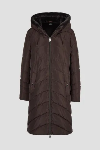 Barbara Lebek - Mantel Down Free mit Kapuze und Webpelz dark brown - Gr. - 38