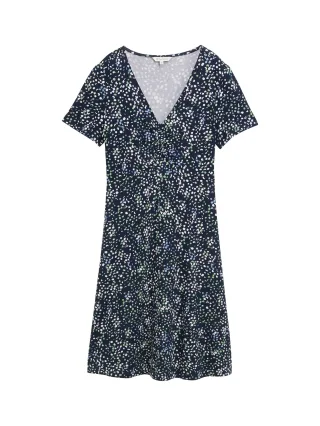 Tom Tailor - Kleid mit Raffungen multicolor navy dot structure - Gr. - 36