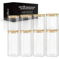 LIBWYS Vorratsglas Vorratsgläser Set 8er Glas mit Bambusdeckel luftdicht 1000ml 600ml, (Vorratsdosen Set Glas 8 teilig mit Bambusdeckel eckig 2 Größen, 8-tlg., Vorratsgläser Set 8er Glas mit Bambusdeckel 1000ml 600ml luftdicht), Eckig, stapelbar, tra