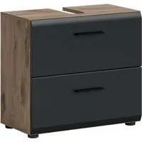 furnling Waschbeckenunterschrank Ivy Nox Oak / Schwarz Matt, 2 Schubladen mit Vollauszug, moderne MDF Front