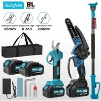 Bundviel Akku-Hochentaster Teleskop Astsäge Astschere Teleskopsäge Akku Kettensäge Hochentaster, bis 235,5 m Arbeitshöhe, Bürstenloser Motor, mit 2× 4000mAh Akku