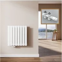 EMKE Heizkörper Doppellagig Flach Horizontal Design Paneelheizkörper, Seitenanschluss Weiß 805W für 7qm Raum