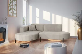 Ecksofa Designersofa VALENCIA XS in Stoff Noel Hellgrau Ottomane Links