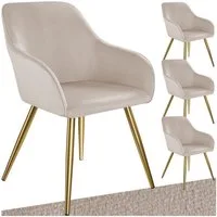 tectake Esszimmerstuhl Küchenstuhl gepolstert, in Leinenoptik, 58 x 62 x 82 cm (Polsterstuhl Marilyn in taupe/gold, 4 St), durchgehende Lehne, schwarze Stahlbeine, bodenschonend