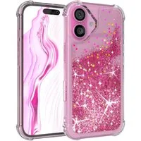EAZY CASE Handyhülle Liquid Glittery Case für Apple iPhone 16 6,1 Zoll, Glitzerhülle Shiny Slimcover stoßfest Durchsichtig Bumper Case Pink
