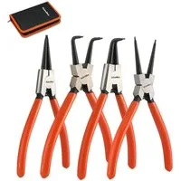 LuxusKollektion Sicherungsringzange 4tlg. Sprengringzangensatz 180mm mit Tasche, gerade & gebogen