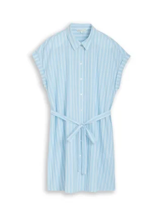 Denim Tom Tailor - Mini-Blusenkleid mit Streifenmuster blue white stripe - Gr. - S