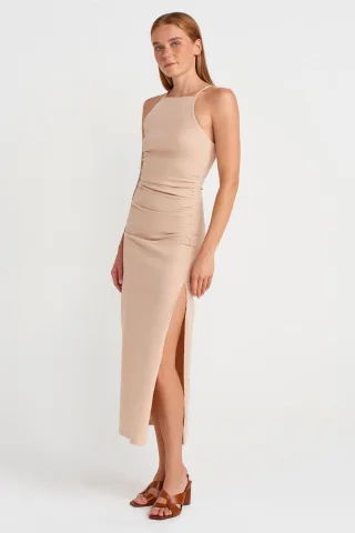 Bodycon Halter-Midi-Kleid mit Schlitz