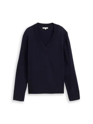 Tom Tailor - Strickpullover mit V-Ausschnitt knitted navy melange - Gr. - XXXL