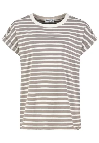 Authentic Style - RE9CIFQtU2hpcnQgUHJpbnQg light mud brown-beige stripes - Gr. - L
