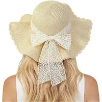 Mutig Strohhut Damen Sonnenhut Strohhut, Strandhut Sommerhut Faltbar Breiter Krempe (Eleganter Sonnenhut für Frauen, Leicht Atmungsaktiv) Sonnenschutz Hut für Strand Urlaub Reisen, Sommer Accessoire