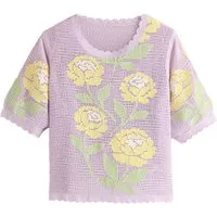 Next Kurzarmpullover T-Shirt mit gehäkeltem Ausschnitt (1-tlg)