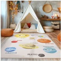 SIMPEX24 Teppich Planeten, Rechteckig, Höhe: 7 mm, Jungen-Mädchen Babyzimmer Teppich Kinderzimmer