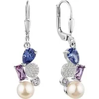 Firetti Paar Ohrhänger Schmuck Geschenk Silber 925 Ohrringe Baguette Kreis Tropfen, mit Zirkonia (synth) - mit Süßwasserzuchtperle