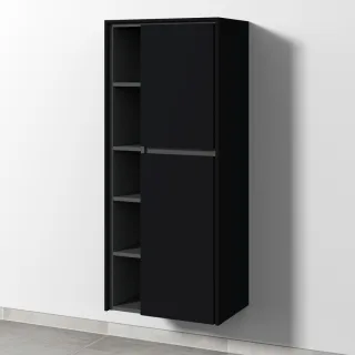 Sanipa Twiga Stauraumschrank mit 2 Türen und offenen Fächern, Schwarz-Matt, SY10508 SY10508