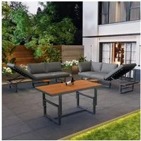 Merax Gartenlounge-Set mit verstellbaren Module, (3-tlg., 2 Bänke, 1 Tisch), Gartenmöbel Set Akazie, höhenverstellbar, Balkonmöbel, Sitzgruppe