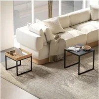 HOMCOM Couchtisch 2er-Set, mit Stahlgestell (Kaffeetisch, 2-St., Eckiger Beistelltisch), für Wohnzimmer, bis 30 kg Belastbar, Schwarz+Eiche
