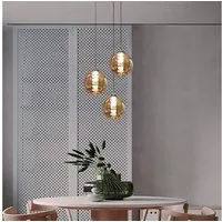 ZMH Pendelleuchte LED Höhenverstellbar Kronleuchter Glas Wohnzimmerlampe, LED wechselbar, Warmweiß, 3-Flammig