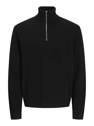 JACK&JONES - JPRBLAMILANO STITCH KNIT HALF ZIP SN Black - Gr. - L