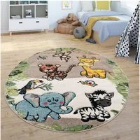 Paco Home Kinderteppich Diamond 644, rund, Höhe: 18 mm, Kurzflor, 3D-Design, Motiv Dschungel Tiere, Kinderzimmer