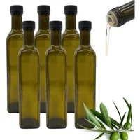 mikken Ölspender 6er Set Ölflaschen 250 ml mit Ausgießer braune / grüne Glasflasche, (6-tlg), inklusive 6 Beschriftungsetiketten