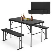Sekey Garten-Essgruppe 3-teilig Bierzeltgarnitur Klappbar Biertisch Esstisch Set mit 2 Bänken, Klappbar Biertisch Set für 4 Personen, Festzeltgarnitur, Schwarz