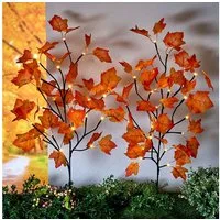 Spetebo Gartenstecker LED Garten Stecker Herbstlaub warm weiß - 2er Set (Set, 2-St., 2er Set) Outdoor Deko Beleuchtung Batterie betrieben mit Timer