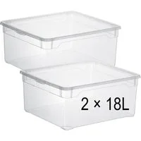 ROTHO Stapelbox Clear 18 l durchsichtige stapelbare Aufbewahrungsbox (2 St)